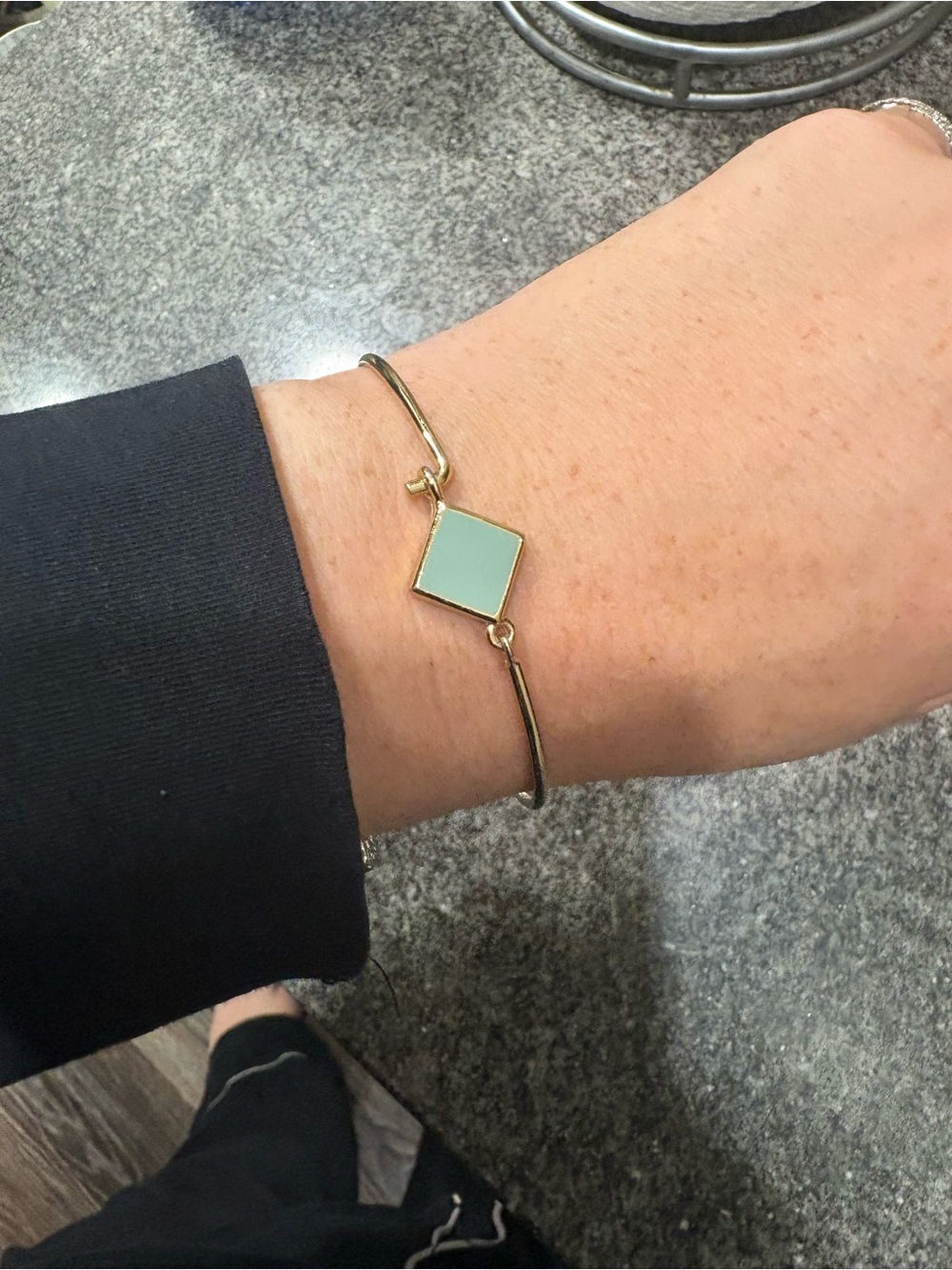 American Apparel Gold-Tone Bangle with Mint Green Square Charm